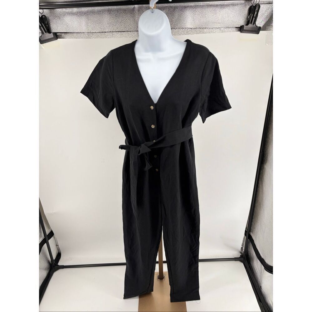 Hatch Noelle Black Tencel Linen Jumpsuit Size 0